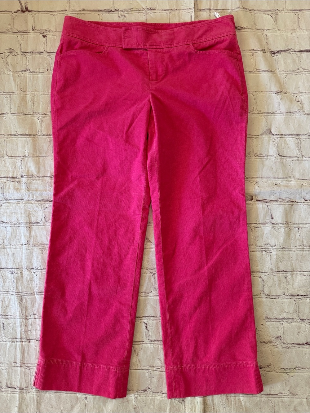 Y2K Lilly Pulitzer Bright Pink Low Rise Capri Wide Leg Corduroy Pant Sz 2